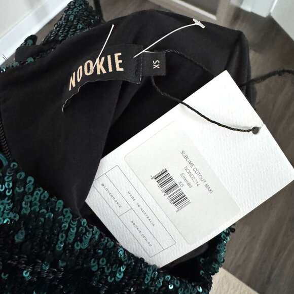 Nookie Sublime Maxi Gown NEW Cut-Out Emerald Green Sequin REVOLVE Size XS - Picture 6 of 7